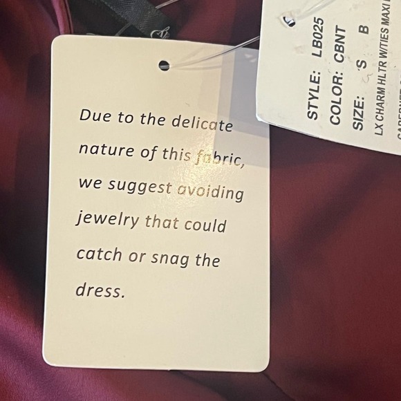 LOVELY TWIST HALTER BRIDESMAID MAXI TRUMPET GOWN IN CABERNET NWT WOMEN'S SMALL - Picture 15 of 15